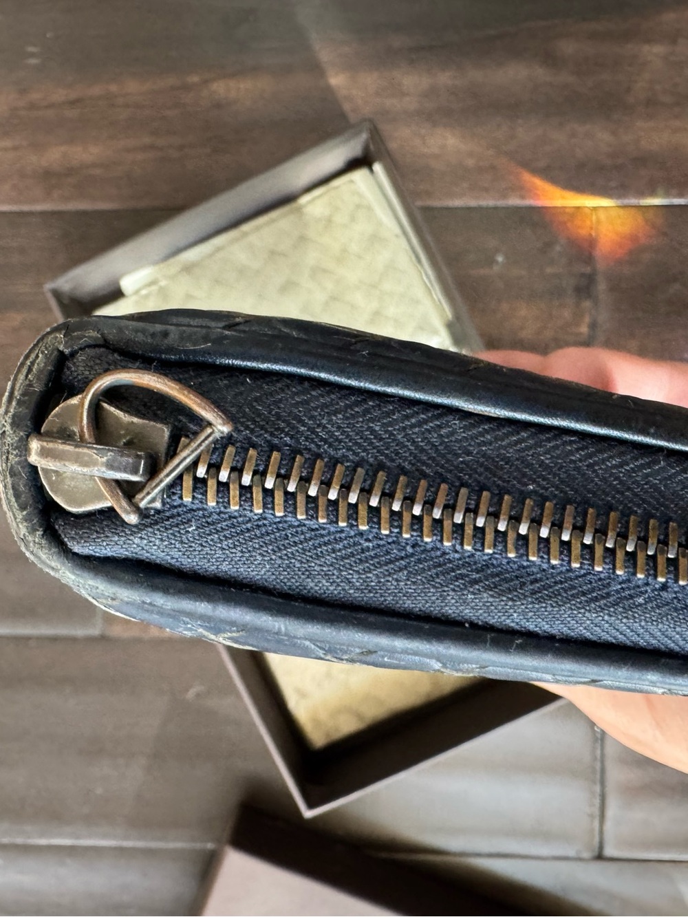 Bottega Veneta Intrecciato Zip Around Long Wallet Navy Blue with Box - Picture 5 of 14